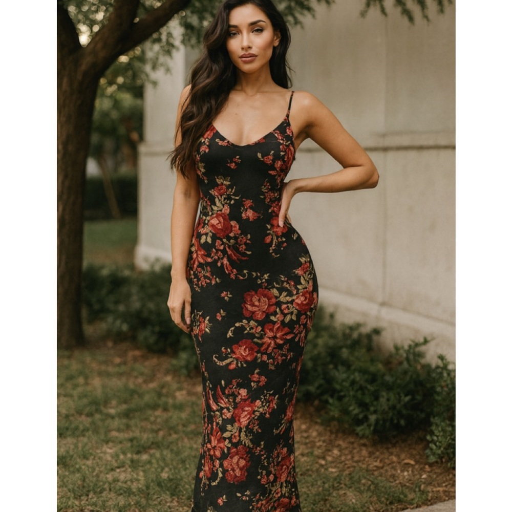 NWT Reformation Parma Black Red Floral Sleeveless Maxi Slip Dress Size M - Picture 4 of 13